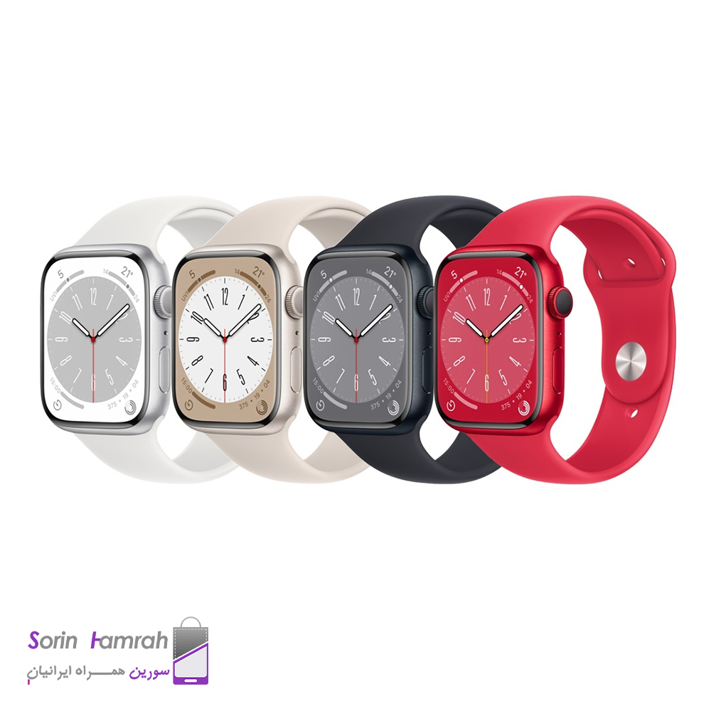 اپل واچ سری 8 مدل 41mm بدنه آلومینیوم با بند سیلیکونی.